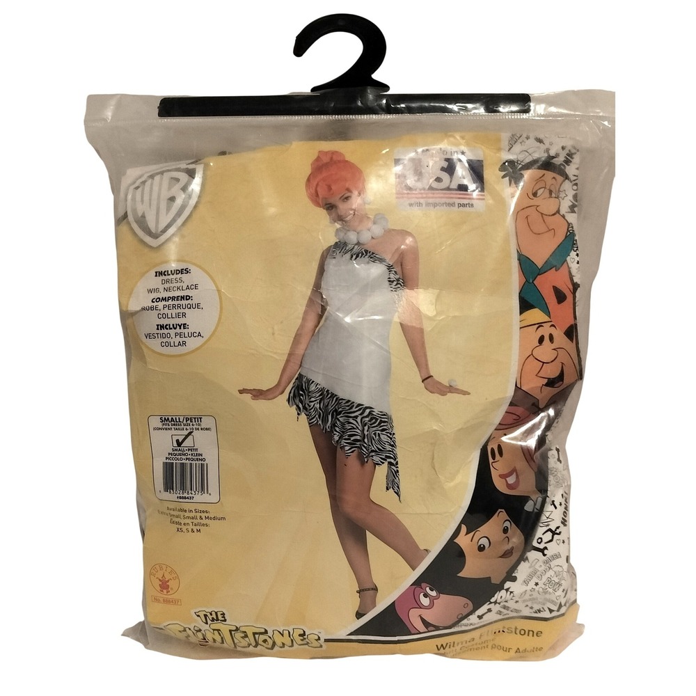 Rubies Wilma Flintstone Adult Costume Small 6-10 Dress Wig Necklace 888437 USA